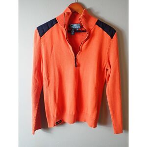Lauren Ralph Lauren Active L-RL Orange Rib Knit 1/4 Zip Pullover Medium Sweater